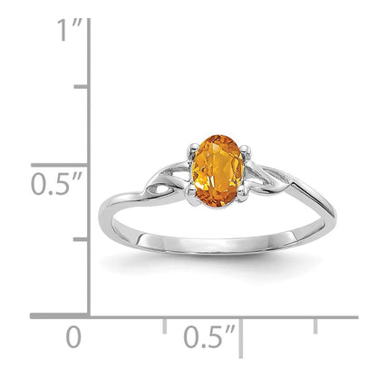 14K Weißgold Ring mit Politur und echtem Citrin-Geburtsstein