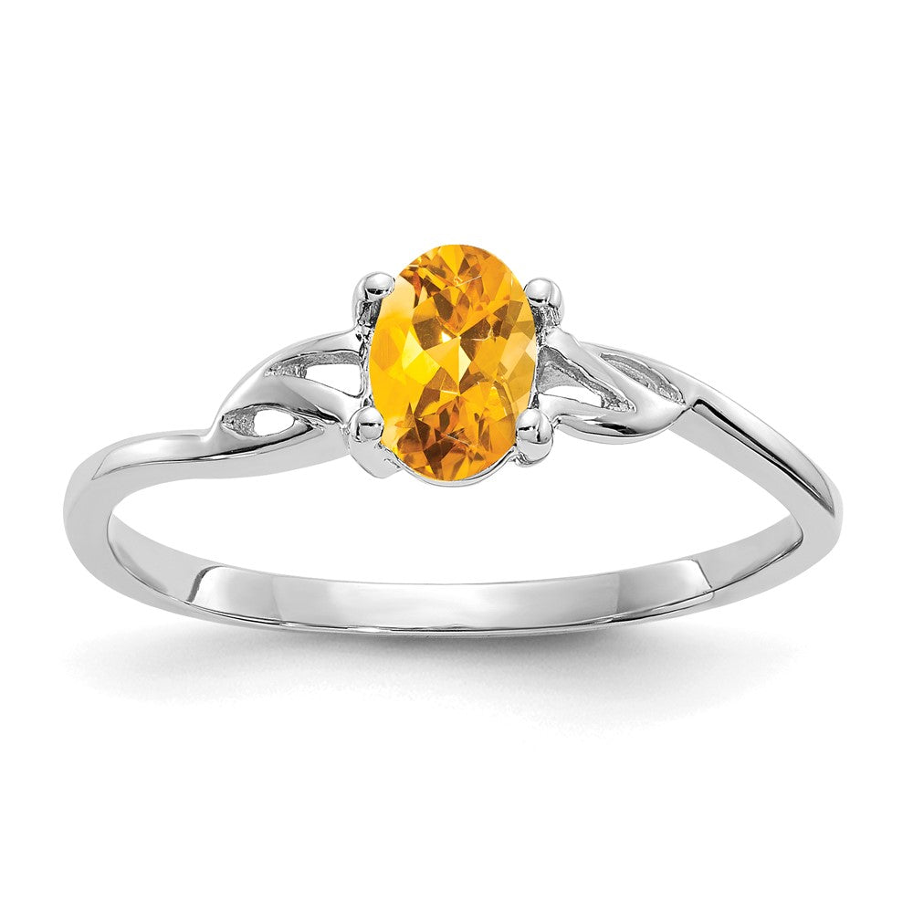 14K Weißgold Ring mit Politur und echtem Citrin-Geburtsstein