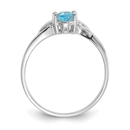 14K Weißgold Ring mit poliertem echtem Blautopas-Geburtsstein