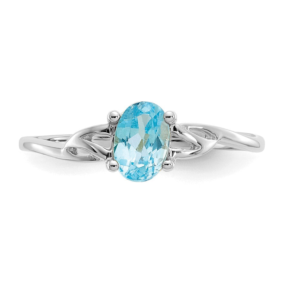 14K Weißgold Ring mit poliertem echtem Blautopas-Geburtsstein