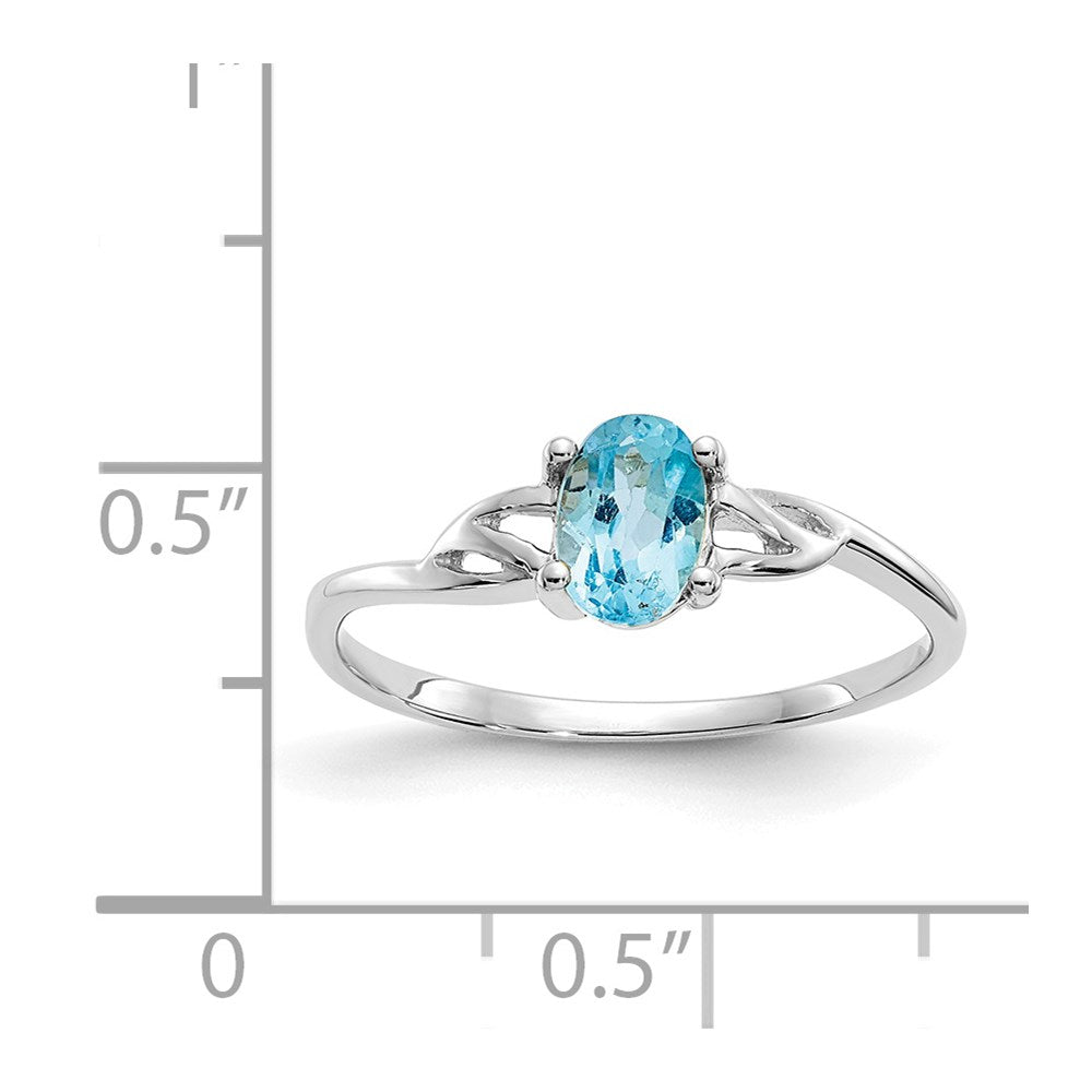 14K Weißgold Ring mit poliertem echtem Blautopas-Geburtsstein