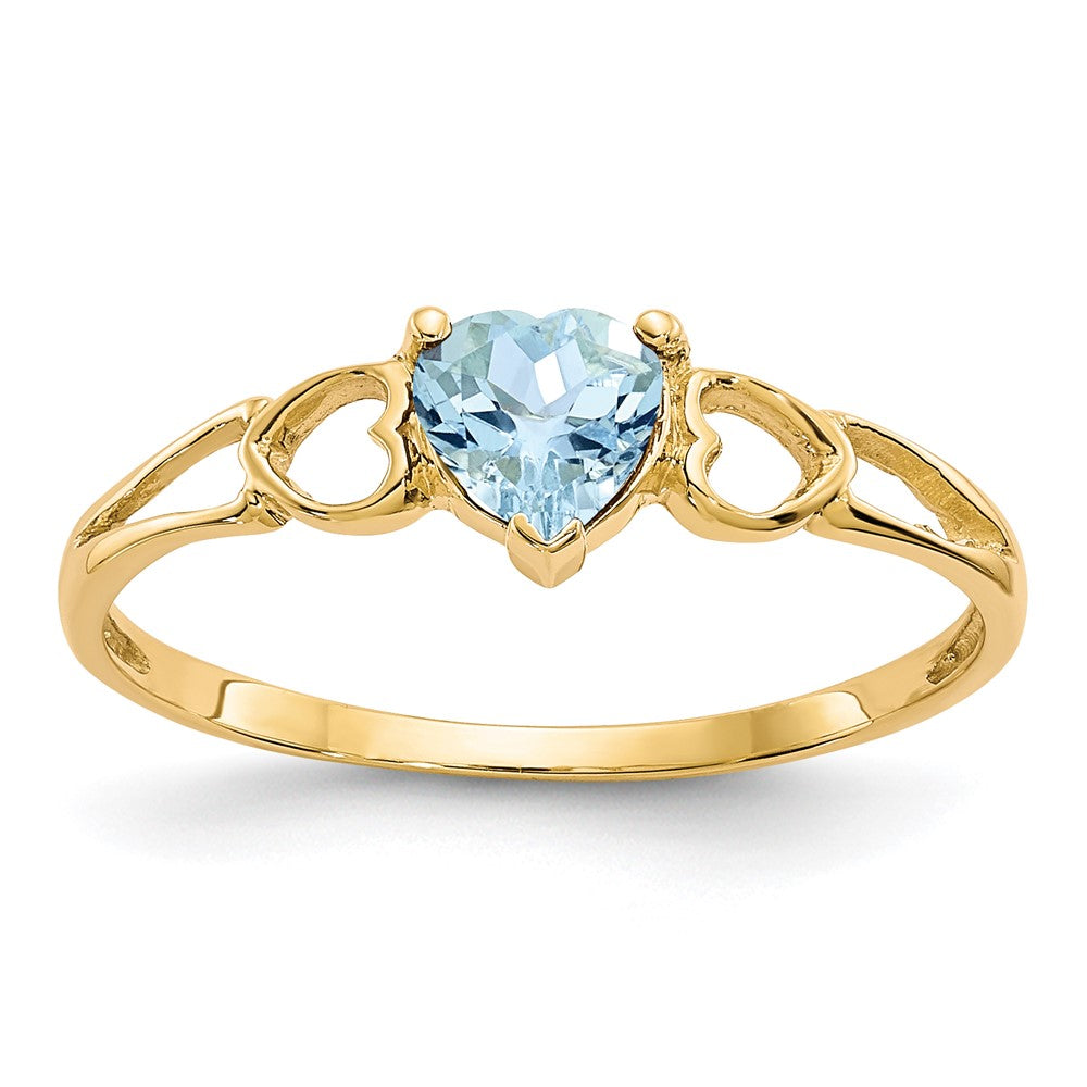 Geburtsstein-Ring aus 10K Gelbgold, poliert, mit echtem Aquamarin