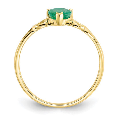 10K-Gelbgold-Ring mit poliertem echtem Smaragd-Geburtsstein