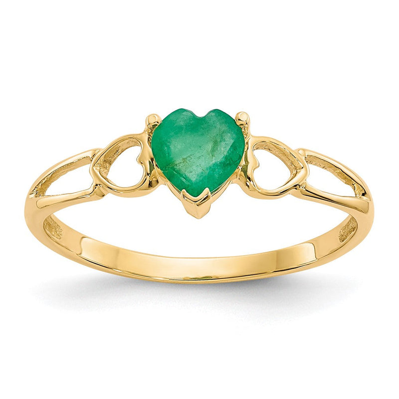 10K-Gelbgold-Ring mit poliertem echtem Smaragd-Geburtsstein