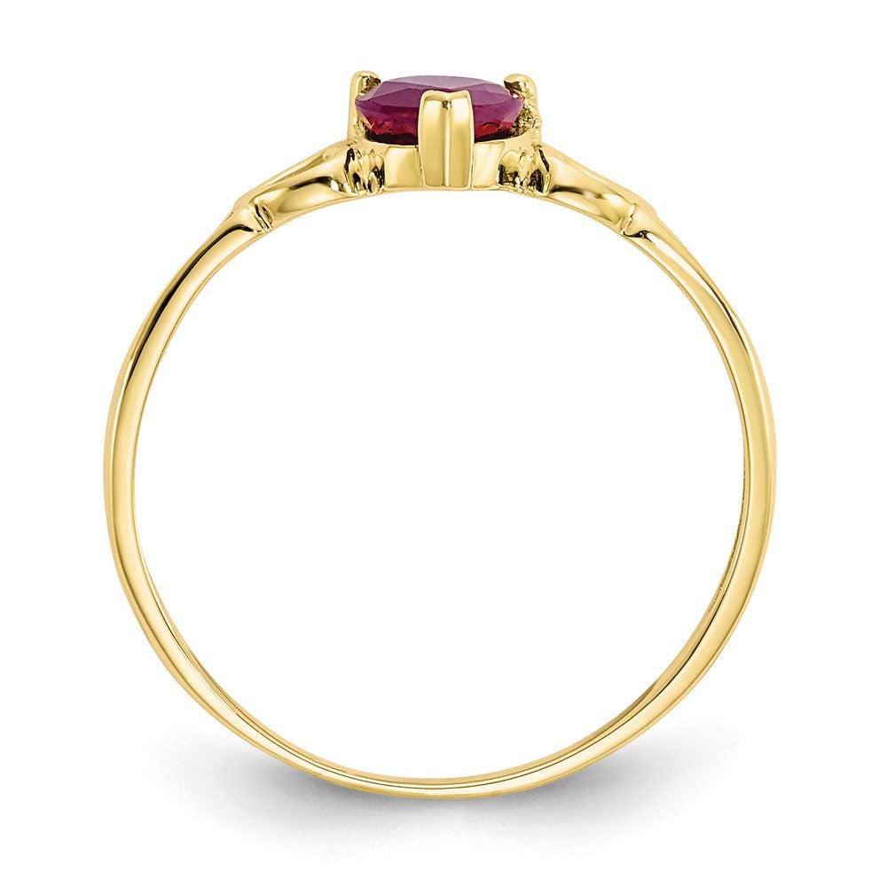 10K-Gelbgold-Ring mit poliertem, echtem Rubin-Geburtsstein