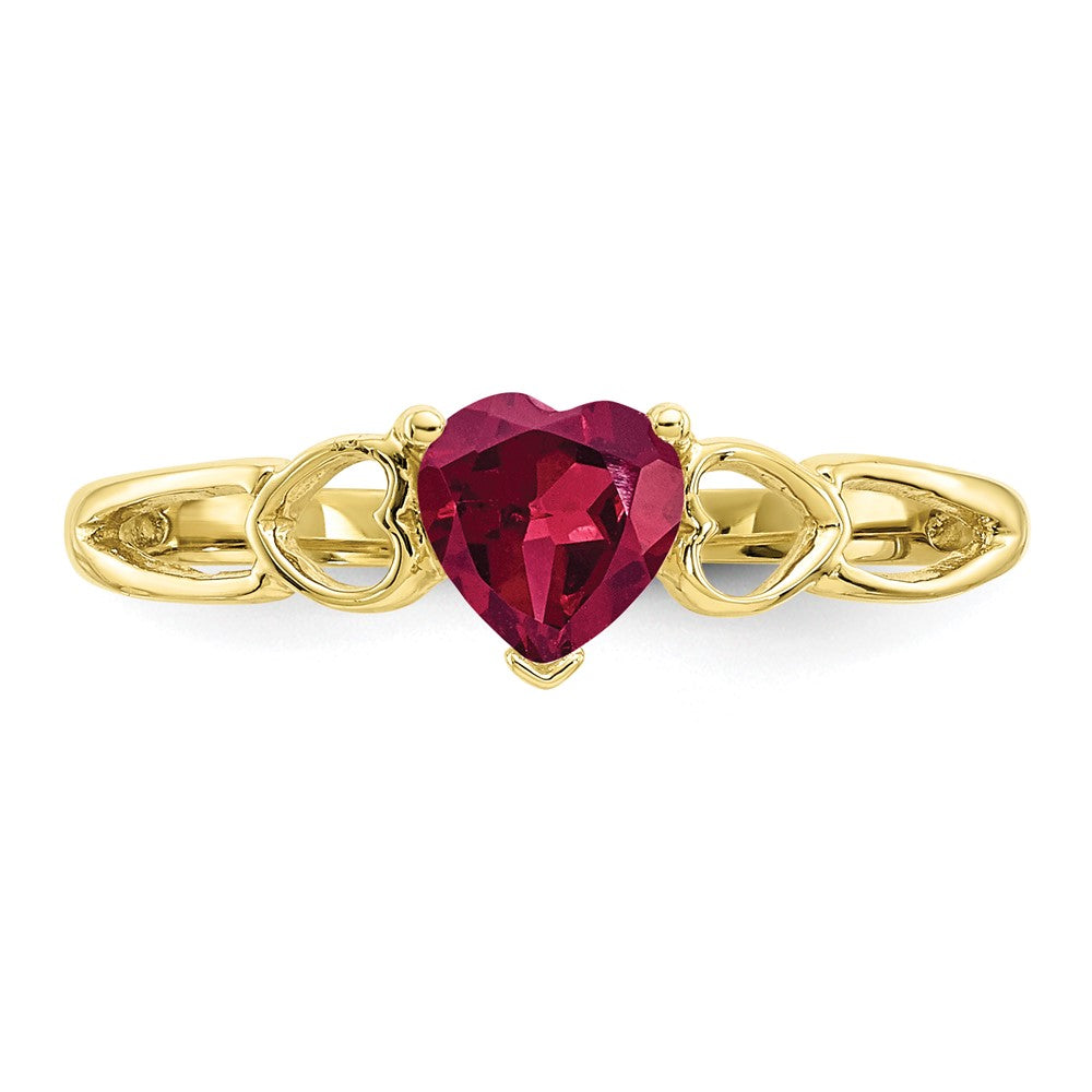 10K-Gelbgold-Ring mit poliertem, echtem Rubin-Geburtsstein
