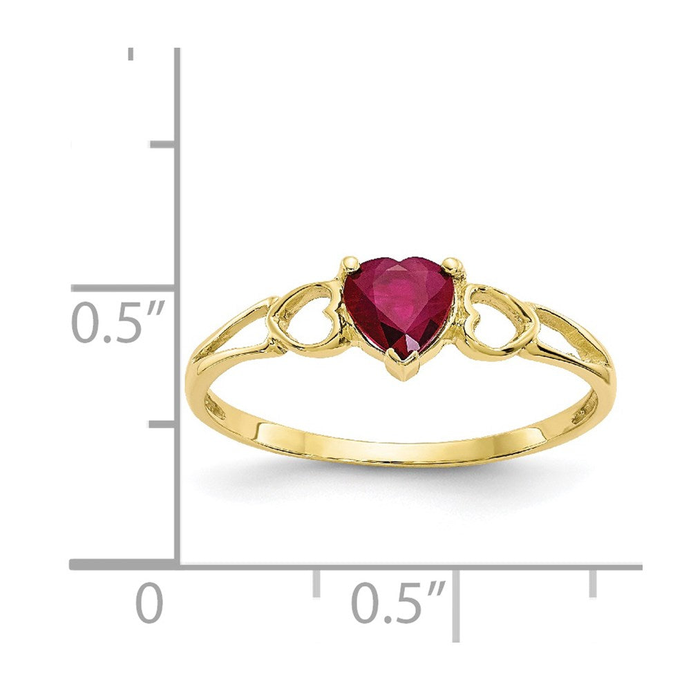10K-Gelbgold-Ring mit poliertem, echtem Rubin-Geburtsstein