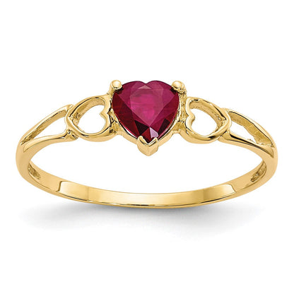 10K-Gelbgold-Ring mit poliertem, echtem Rubin-Geburtsstein
