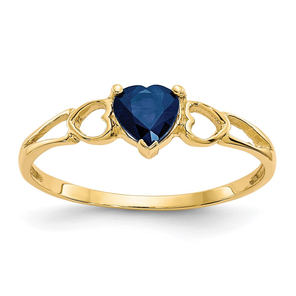 10K-Gelbgold-Ring, poliert, mit echtem Saphir-Geburtsstein