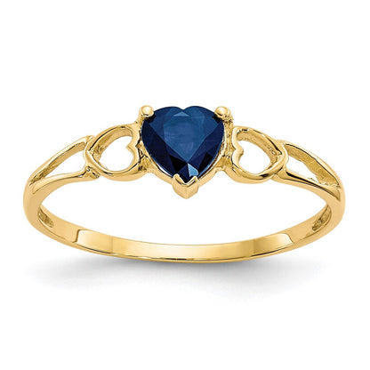 10K-Gelbgold-Ring, poliert, mit echtem Saphir-Geburtsstein