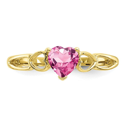 10K Gelbgold Ring mit Hochglanzpolitur und echtem Rosa Turmalin-Geburtsstein