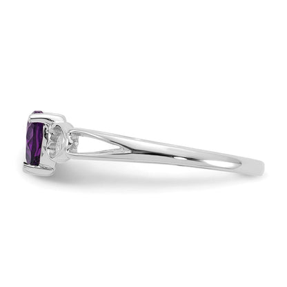 14K Weißgold Ring mit poliertem echtem Amethyst-Geburtsstein
