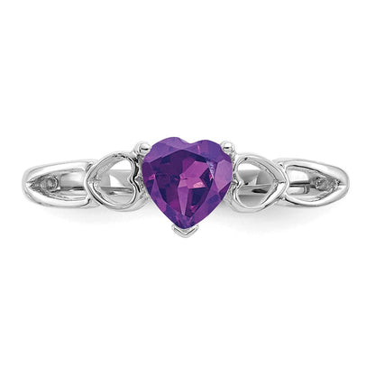 14K Weißgold Ring mit poliertem echtem Amethyst-Geburtsstein