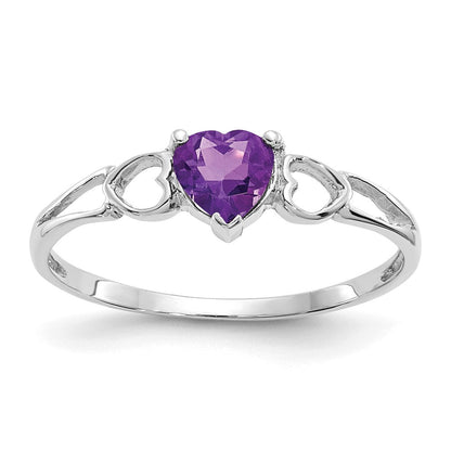 14K Weißgold Ring mit poliertem echtem Amethyst-Geburtsstein