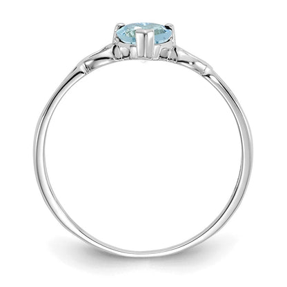 14K Weißgold Ring mit poliertem echtem Aquamarin-Geburtsstein
