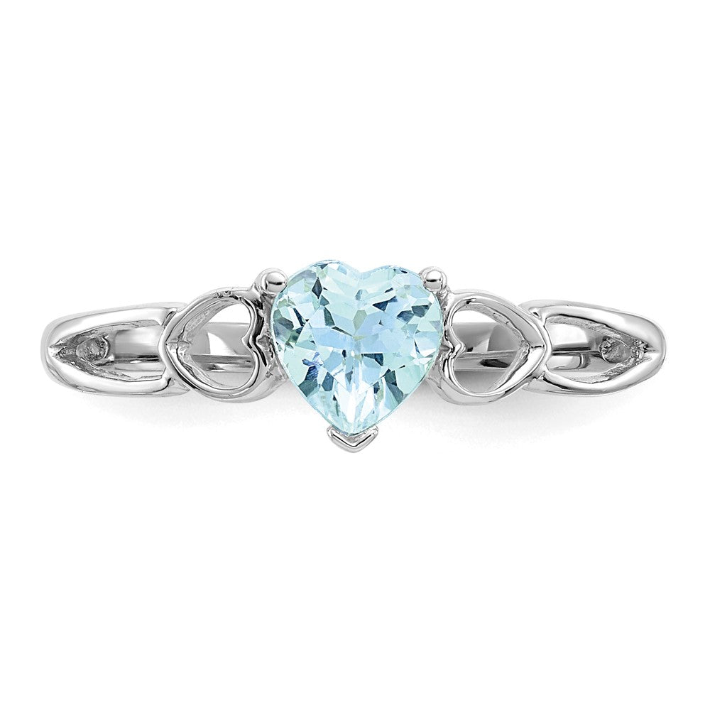 14K Weißgold Ring mit poliertem echtem Aquamarin-Geburtsstein