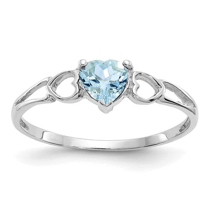 14K Weißgold Ring mit poliertem echtem Aquamarin-Geburtsstein