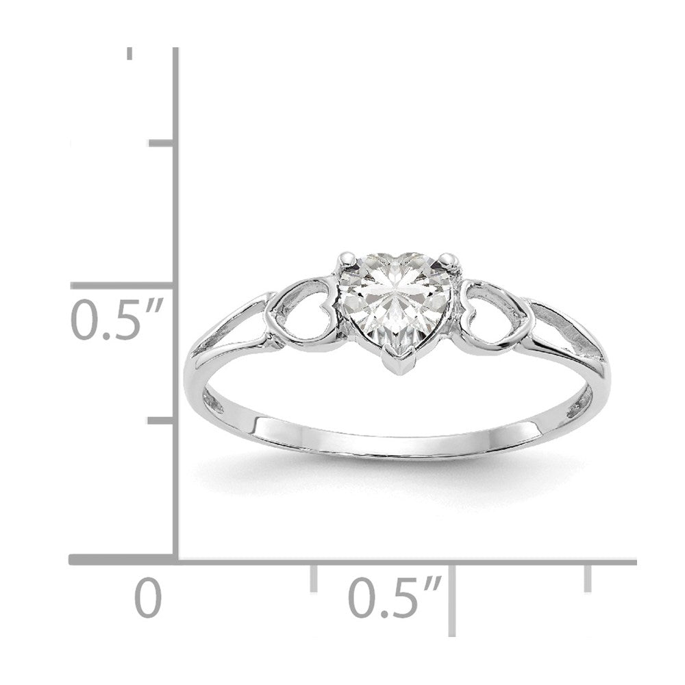 14K Weißgold Ring mit Politur und echtem Weißtopas-Geburtsstein