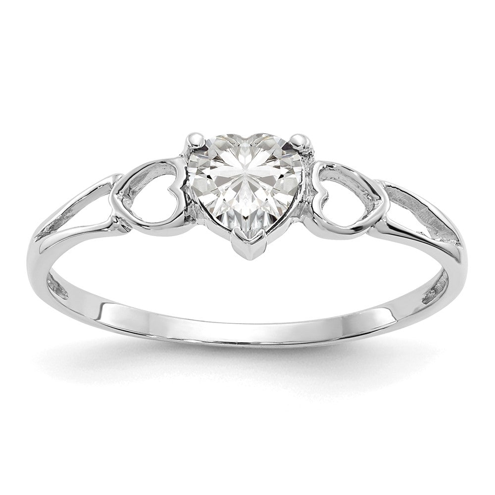 14K Weißgold Ring mit Politur und echtem Weißtopas-Geburtsstein
