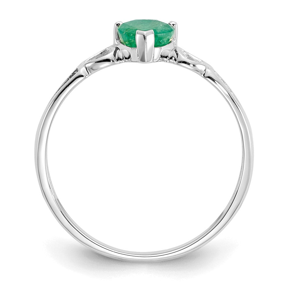 14K Weißgold Ring mit poliertem echten Smaragd-Geburtsstein