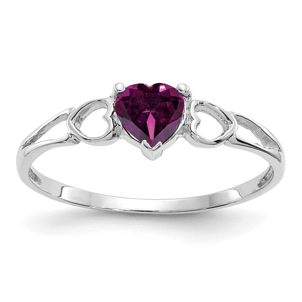 10K Weißgold Ring mit poliertem, echtem Rhodolith-Granat-Geburtsstein
