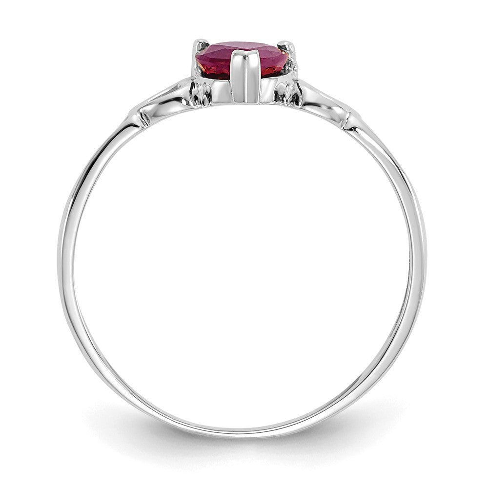 14K Weißgold Ring mit polierter Oberfläche und echtem Rubin-Geburtsstein