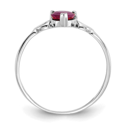 14K Weißgold Ring mit polierter Oberfläche und echtem Rubin-Geburtsstein