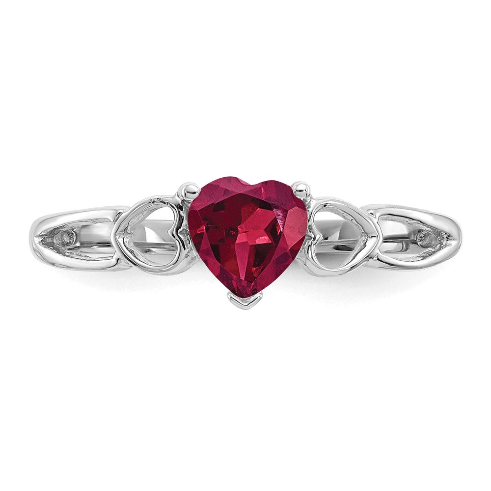 14K Weißgold Ring mit polierter Oberfläche und echtem Rubin-Geburtsstein