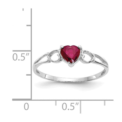 14K Weißgold Ring mit polierter Oberfläche und echtem Rubin-Geburtsstein