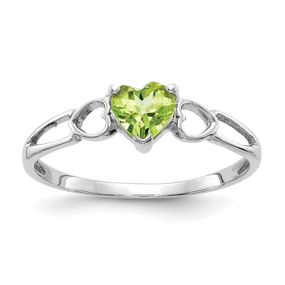 14K Weißgold Ring mit Peridot-Geburtsstein, poliert