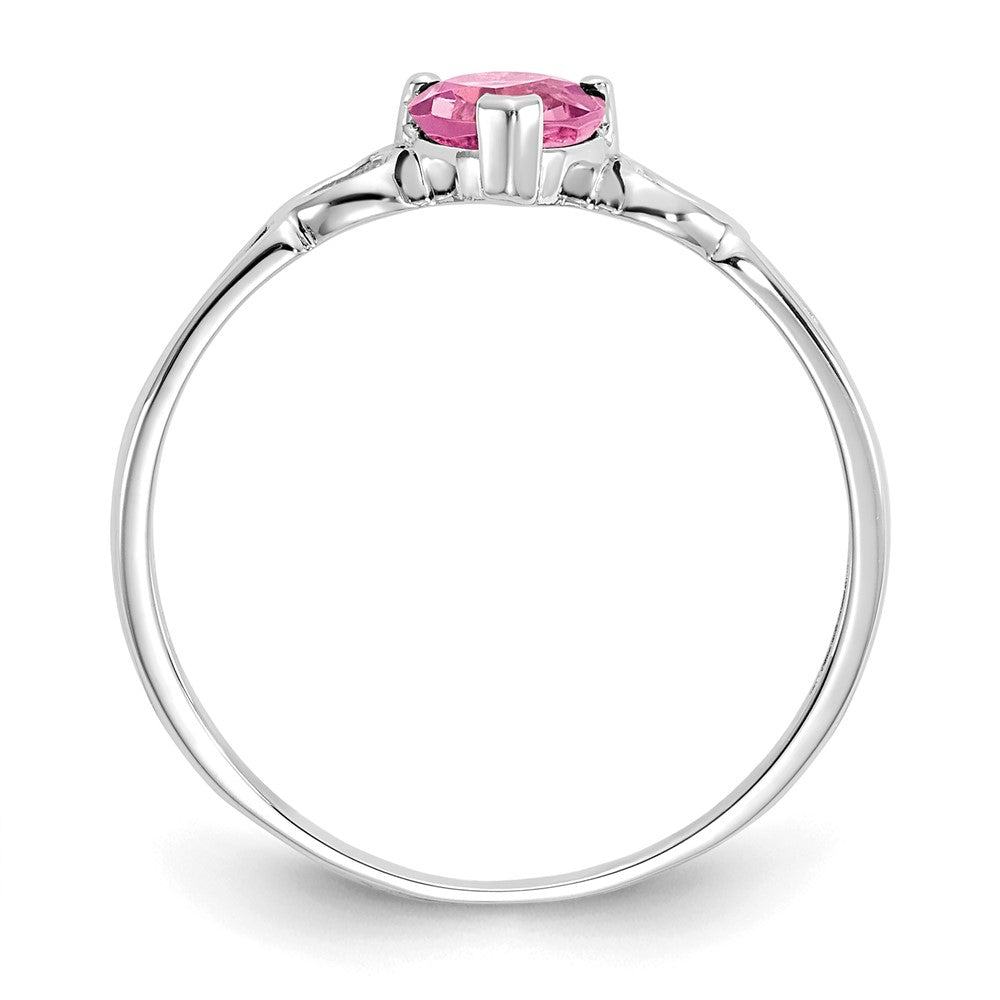 10K Weißgold Poliert Echt Rosa Turmalin Geburtsstein Ring