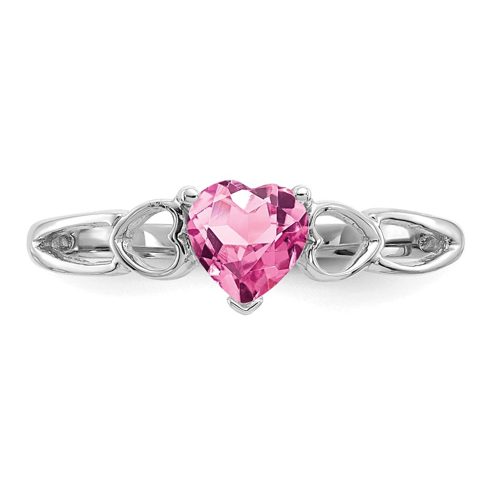 10K Weißgold Poliert Echt Rosa Turmalin Geburtsstein Ring