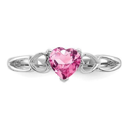 10K Weißgold Poliert Echt Rosa Turmalin Geburtsstein Ring