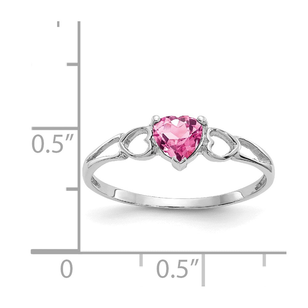 10K Weißgold Poliert Echt Rosa Turmalin Geburtsstein Ring