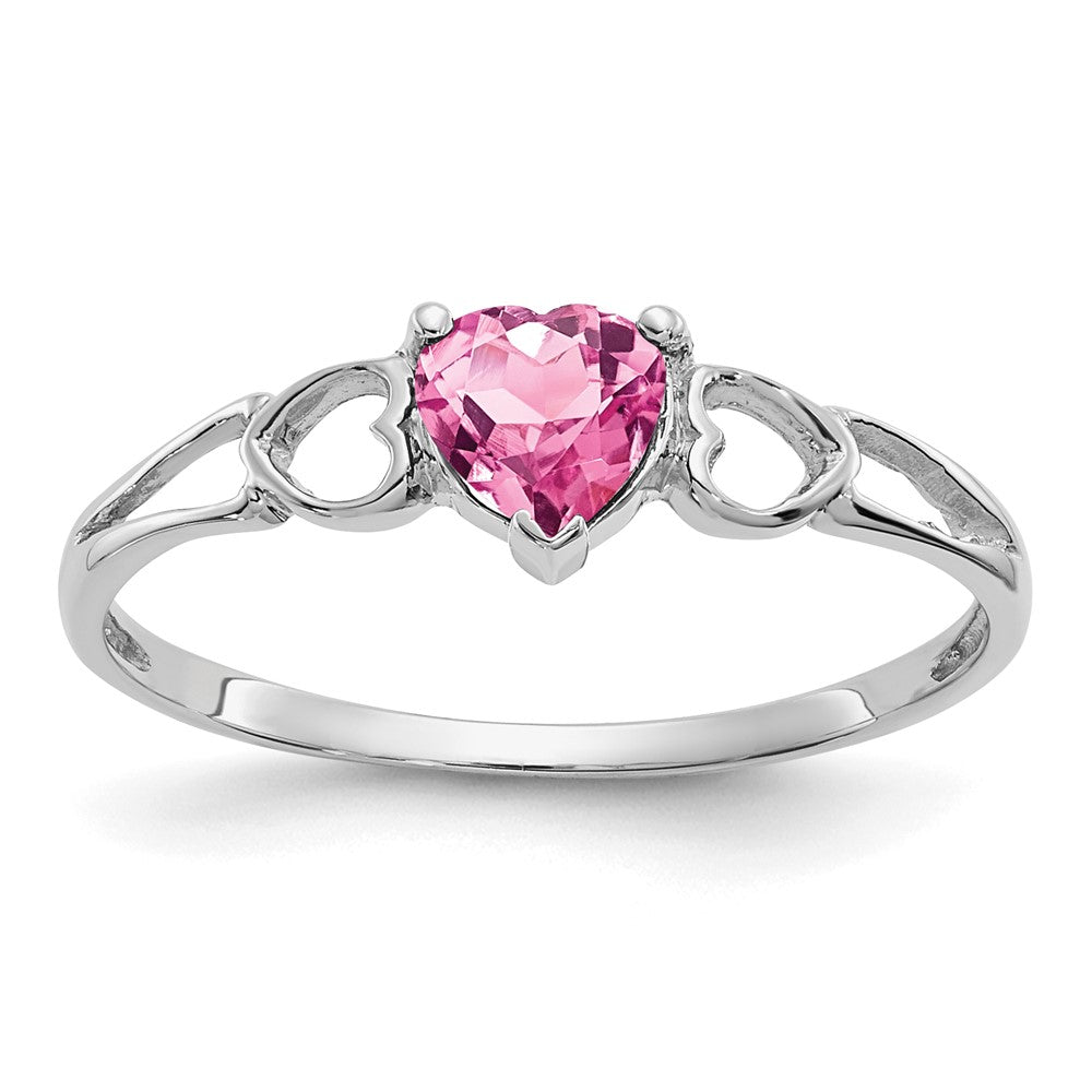 10K Weißgold Poliert Echt Rosa Turmalin Geburtsstein Ring