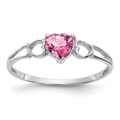 10K Weißgold Poliert Echt Rosa Turmalin Geburtsstein Ring