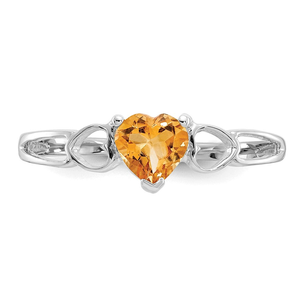 14K Weißgold Ring mit poliertem echtem Citrin-Geburtsstein