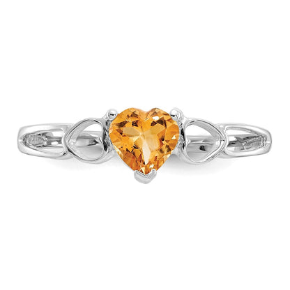 14K Weißgold Ring mit poliertem echtem Citrin-Geburtsstein