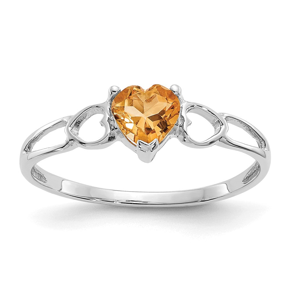 14K Weißgold Ring mit poliertem echtem Citrin-Geburtsstein