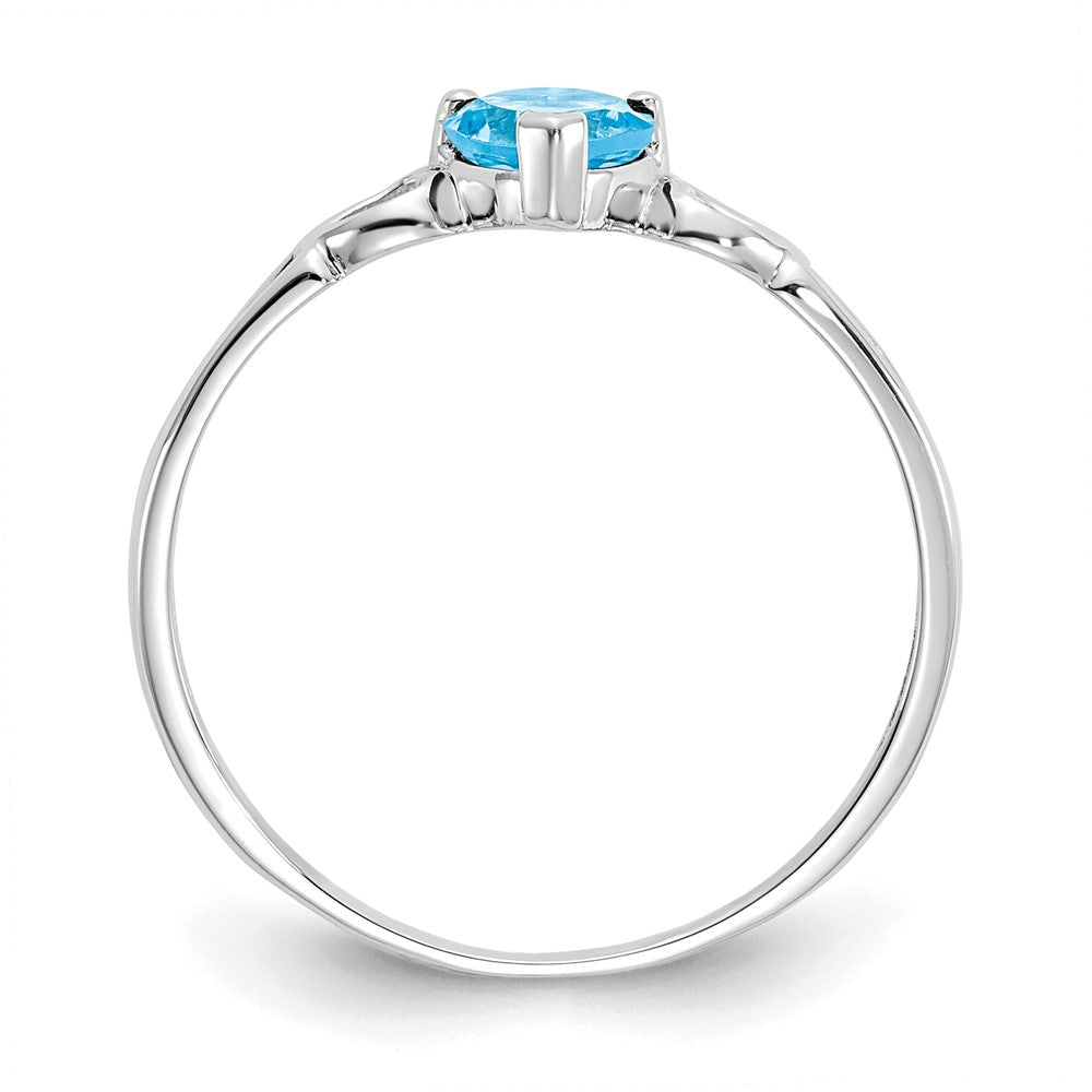 14K Weißgold Ring mit poliertem echtem Blautopas-Geburtsstein