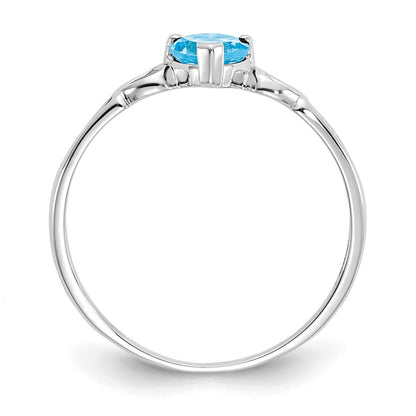 14K Weißgold Ring mit poliertem echtem Blautopas-Geburtsstein
