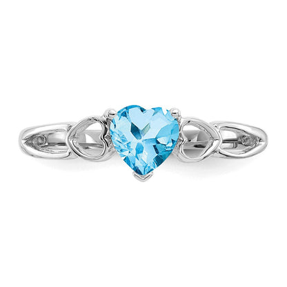14K Weißgold Ring mit poliertem echtem Blautopas-Geburtsstein