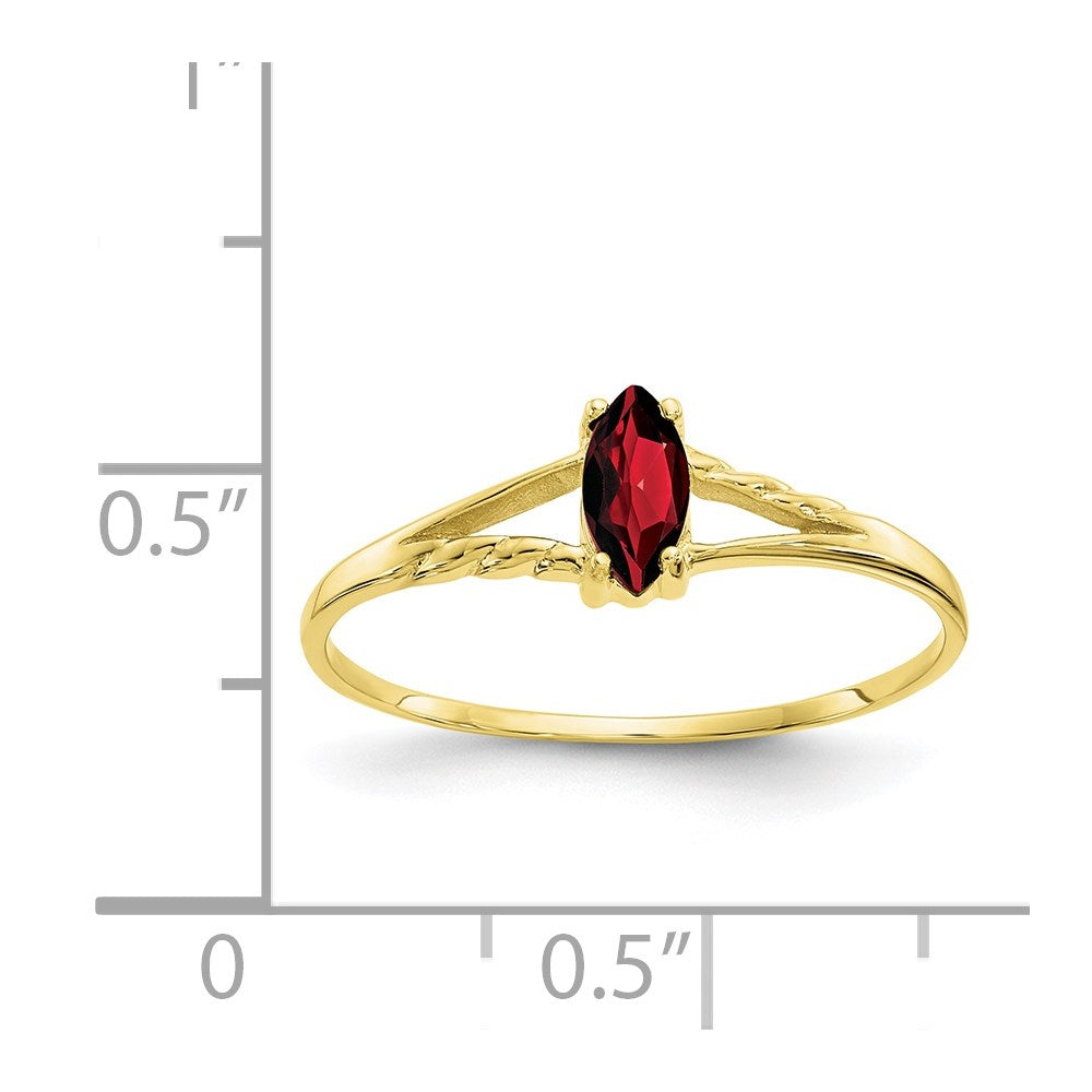10K Gelbgold Polierter Echter Granat-Geburtsstein-Ring