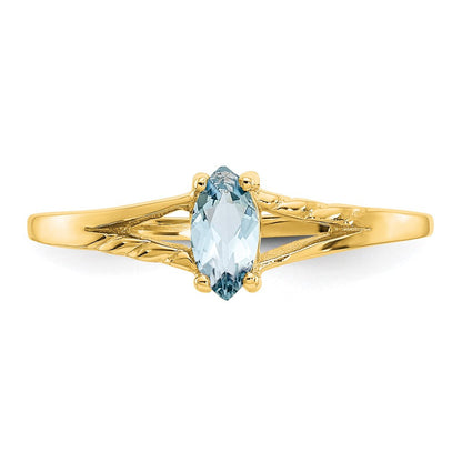 10K Gelbgold Ring mit poliertem echtem Aquamarin-Geburtsstein