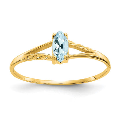 10K Gelbgold Ring mit poliertem echtem Aquamarin-Geburtsstein