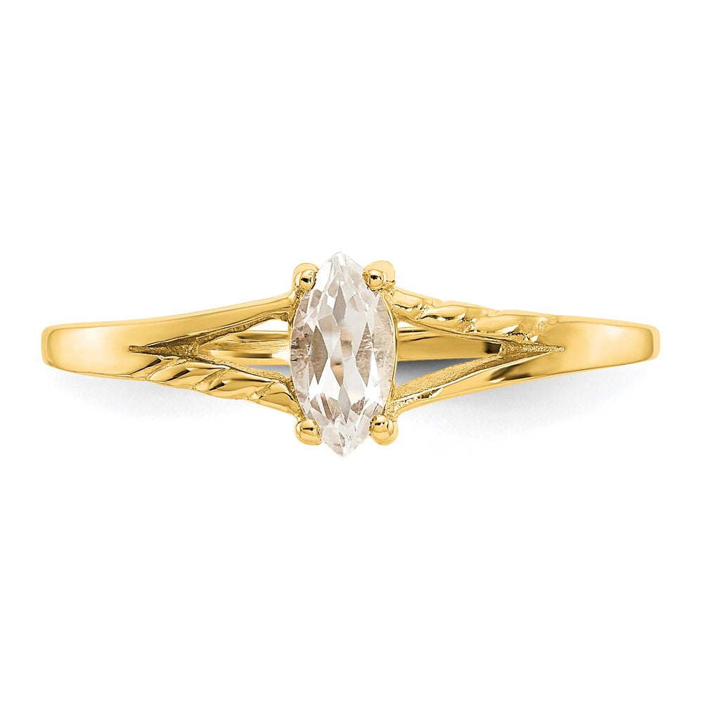10K Gelbgold Ring, poliert, mit echtem Weißem Topas als Geburtsstein