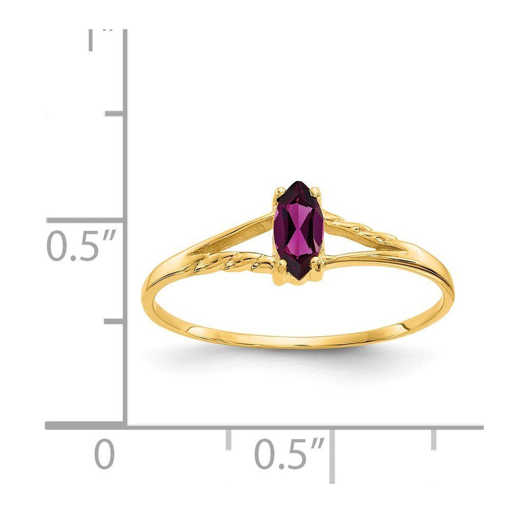 10K Gelbgold Ring mit poliertem echtem Rhodolith-Granat-Geburtsstein