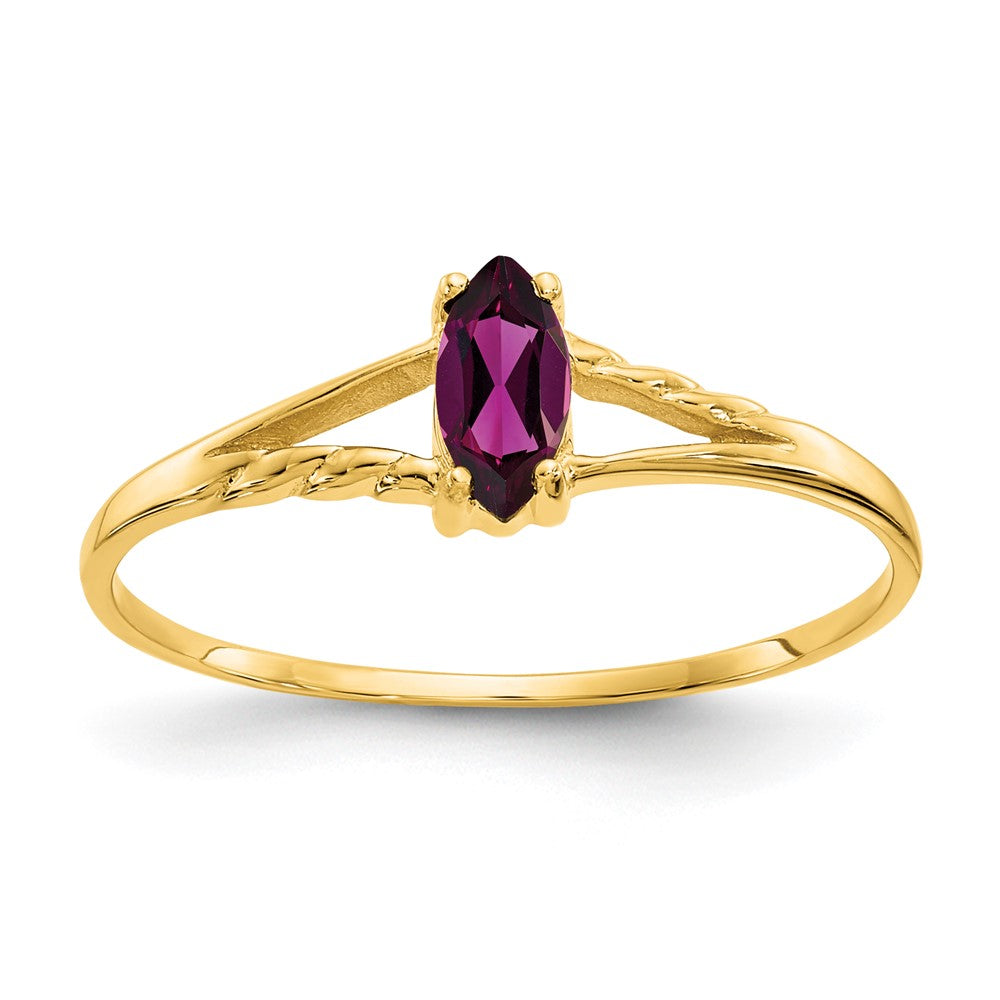 10K Gelbgold Ring mit poliertem echtem Rhodolith-Granat-Geburtsstein