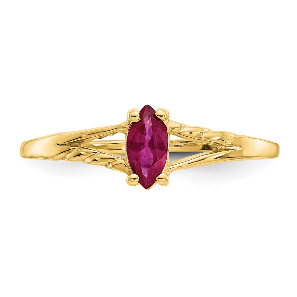10K Gelbgold Ring mit poliertem echtem Rubin-Geburtsstein
