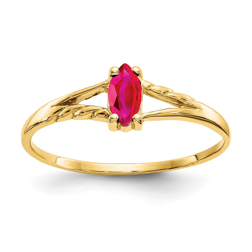 10K Gelbgold Ring mit poliertem echtem Rubin-Geburtsstein